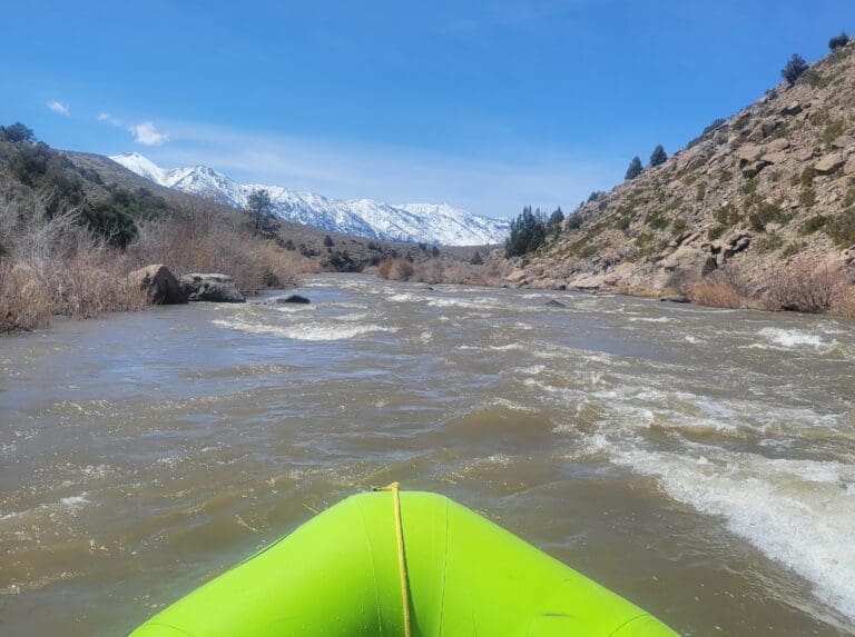 Snowcapped mountain views from the raft on the East Carson River horizontal