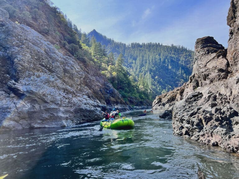 White water rafting through a canyon on a river